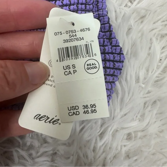 NWT Aerie Scoop Purple Textured Bikini Top Size Small Swimsuit Black Gold - Picture 3 of 4